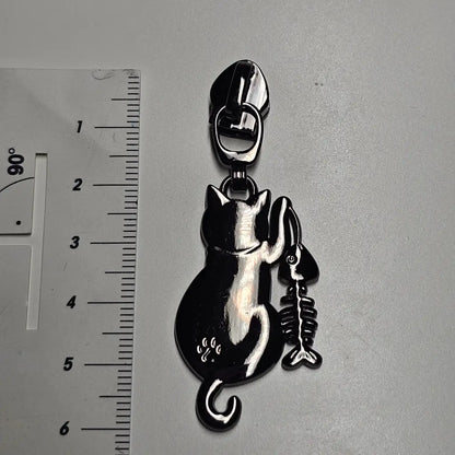 Zipper Cat & Fish Gun Metal - Reißverschluss Schieber Gr.5