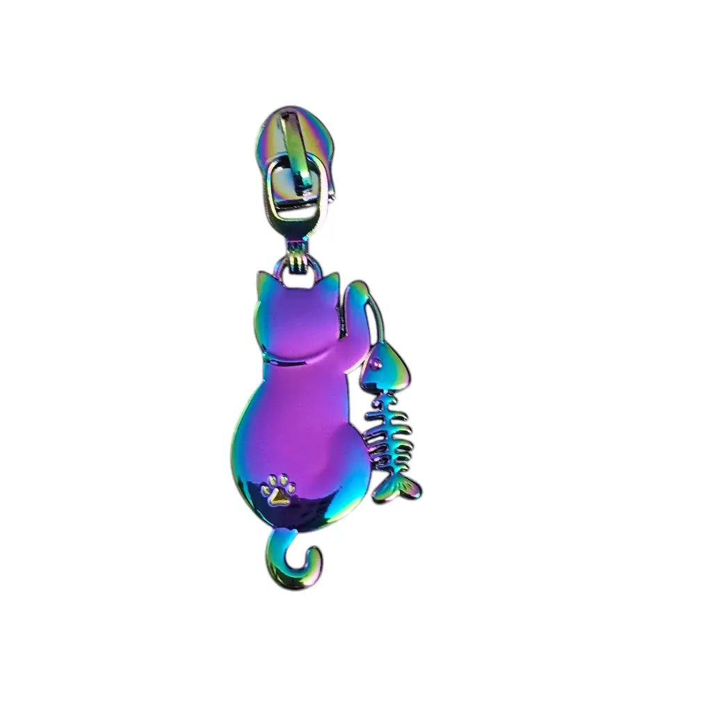 Zipper Cat & Fish Gun Metal - Reißverschluss Schieber Gr.5