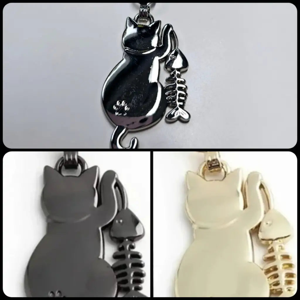 Zipper Cat & Fish Gun Metal - Reißverschluss Schieber Gr.5