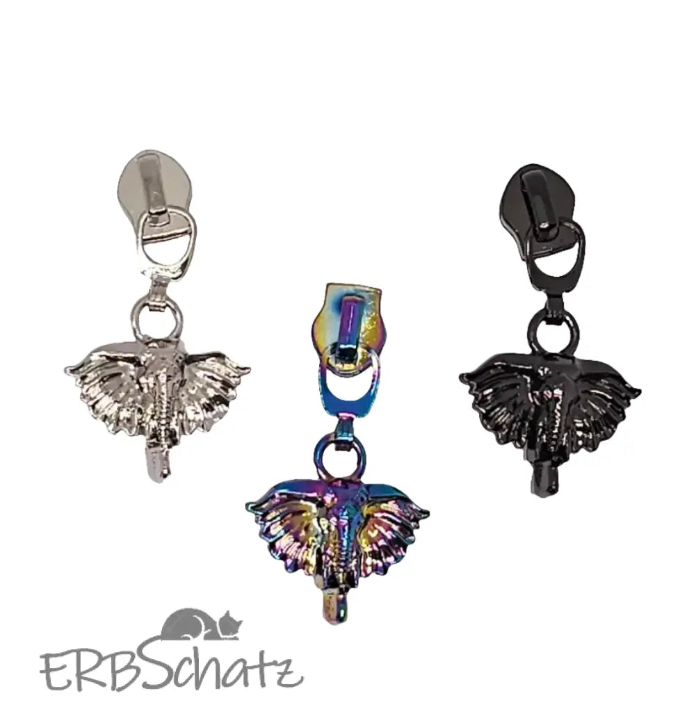 Zipper Elephant 3d Silber - Reißverschluss Schieber Gr.5