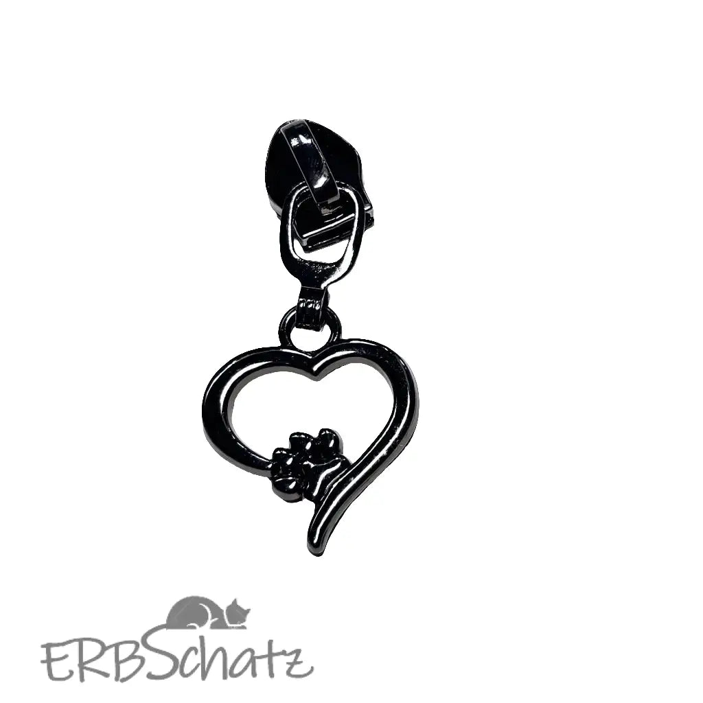 Zipper Herz & Pfote - Gun Metal