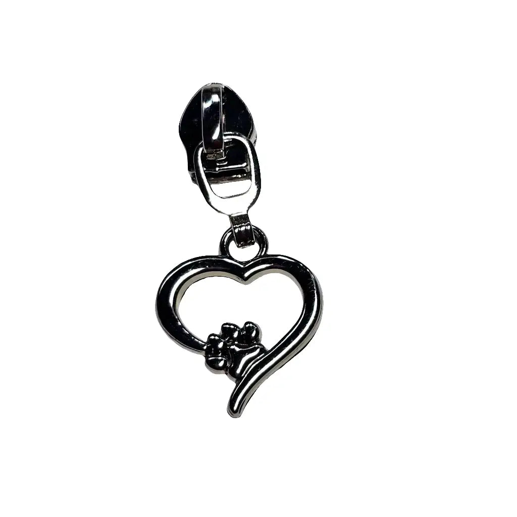 Zipper Herz & Pfote Silber - Reißverschluss Schieber Gr.5
