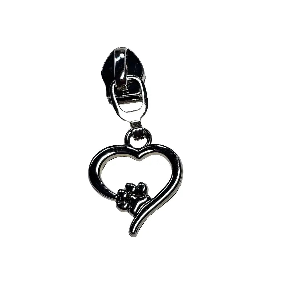 Zipper Herz & Pfote Silber - Reißverschluss Schieber Gr.5