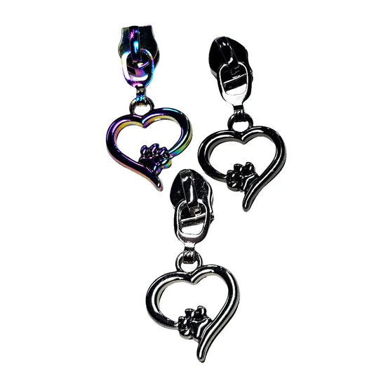 Zipper Herz & Pfote Silber - Reißverschluss Schieber Gr.5