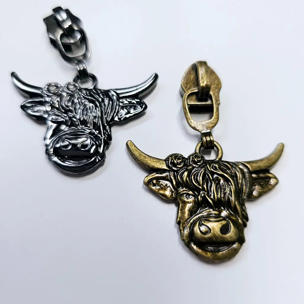 Zipper Highland Cow Gun Metal - Reißverschluss Schieber Gr.5