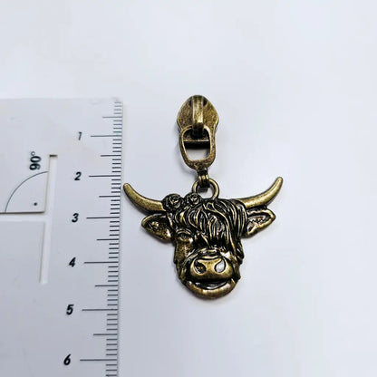 Zipper Highland Cow Gun Metal - Reißverschluss Schieber Gr.5