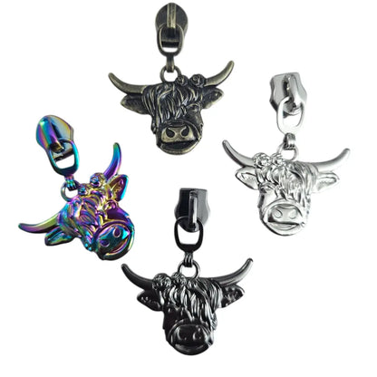 Zipper Highland Cow Gun Metal - Reißverschluss Schieber Gr.5
