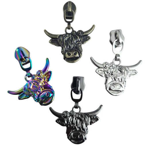 Zipper Highland Cow Gun Metal - Reißverschluss Schieber Gr.5
