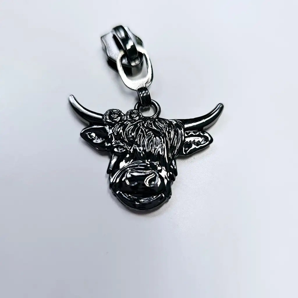 Zipper Highland Cow Gun Metal - Reißverschluss Schieber Gr.5
