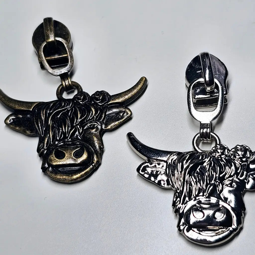 Zipper Highland Cow Gun Metal - Reißverschluss Schieber Gr.5