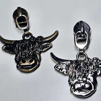 Zipper Highland Cow Gun Metal - Reißverschluss Schieber Gr.5
