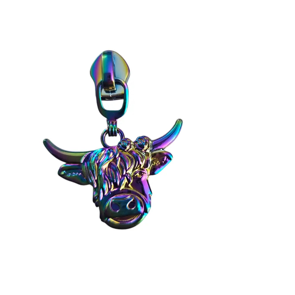 Zipper Highland Cow Gun Metal - Reißverschluss Schieber Gr.5