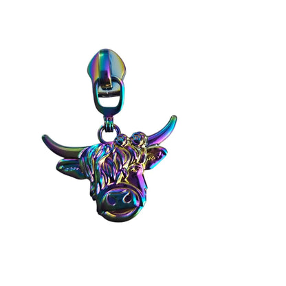 Zipper Highland Cow Gun Metal - Reißverschluss Schieber Gr.5