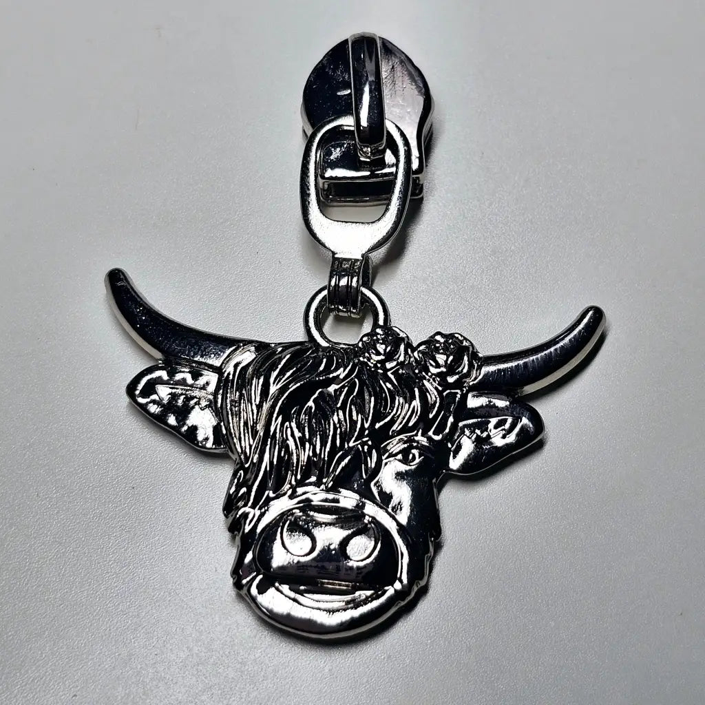 Zipper Highland Cow Gun Metal - Reißverschluss Schieber Gr.5