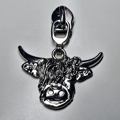 Zipper Highland Cow Gun Metal - Reißverschluss Schieber Gr.5