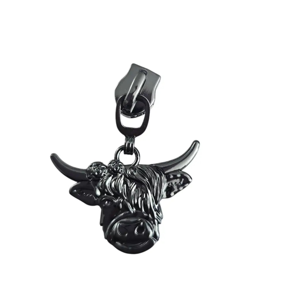 Zipper Highland Cow Gun Metal - Reißverschluss Schieber Gr.5
