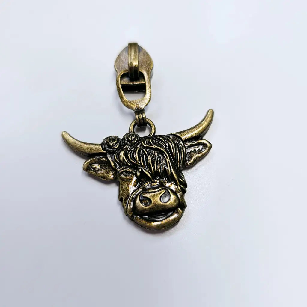 Zipper Highland Cow Gun Metal - Reißverschluss Schieber Gr.5