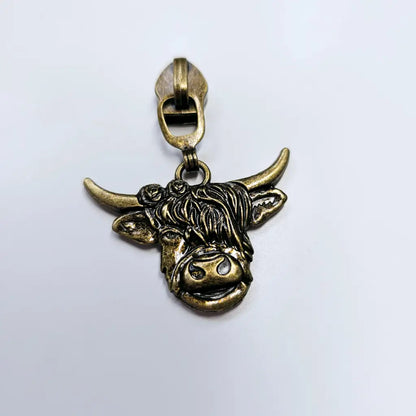 Zipper Highland Cow Gun Metal - Reißverschluss Schieber Gr.5