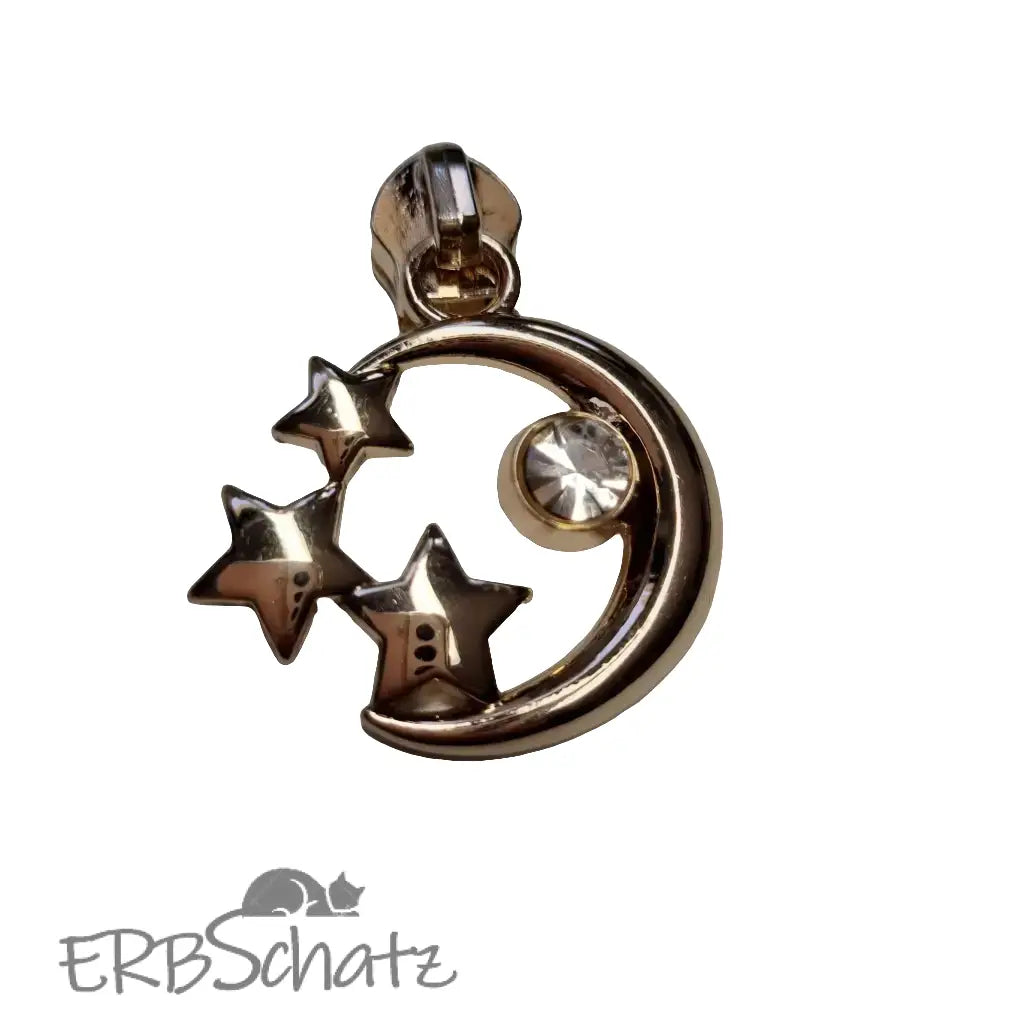 Zipper Mond Sterne Gold - Reißverschluss Schieber Gr.5