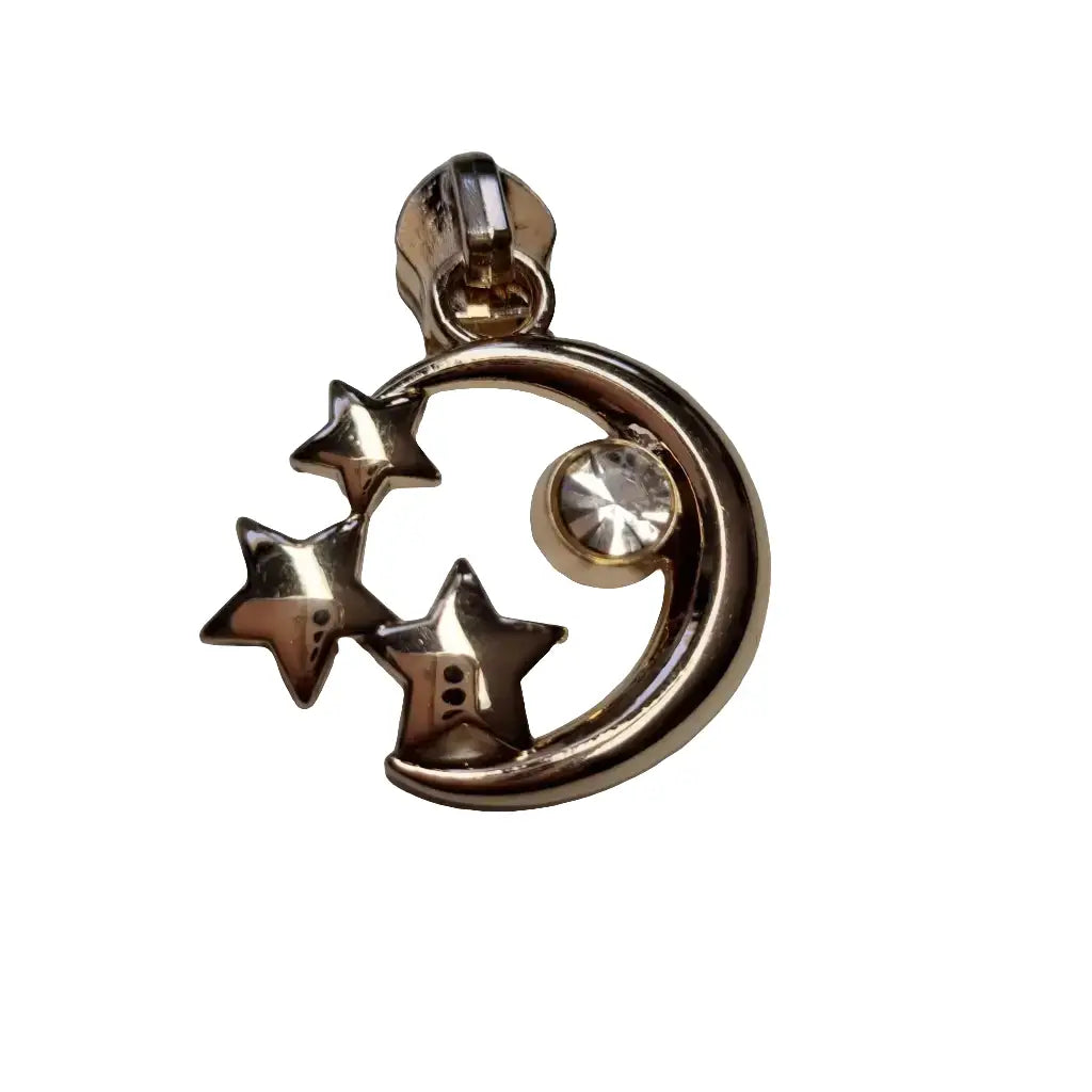 Zipper Mond Sterne Gold - Reißverschluss Schieber Gr.5