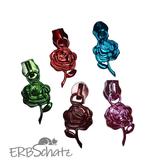Zipper Rose bunt Blau - Reißverschluss Schieber Gr.5