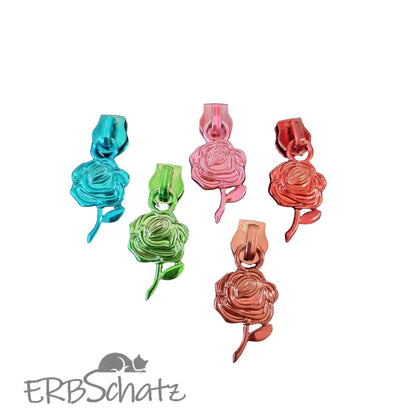 Zipper Rose bunt Blau - Reißverschluss Schieber Gr.5