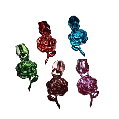 Zipper Rose bunt Blau - Reißverschluss Schieber Gr.5