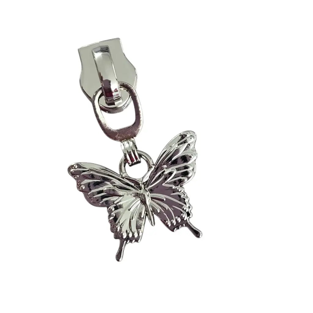 Zipper Schmetterling Silber - Reißverschluss Schieber Gr.5
