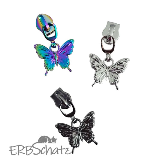 Zipper Schmetterling Silber - Reißverschluss Schieber Gr.5