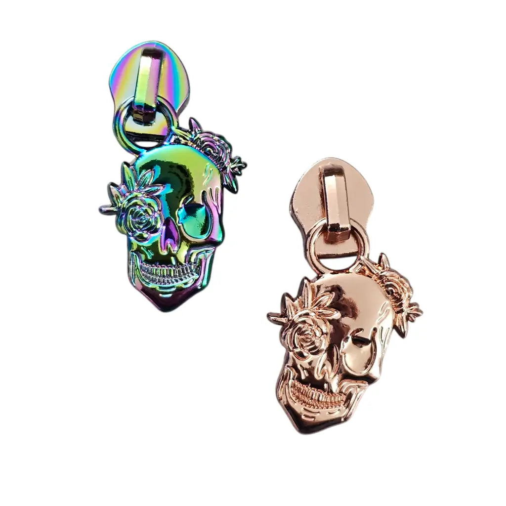 Zipper Skull Roses Roségold - Reißverschluss Schieber Gr.5