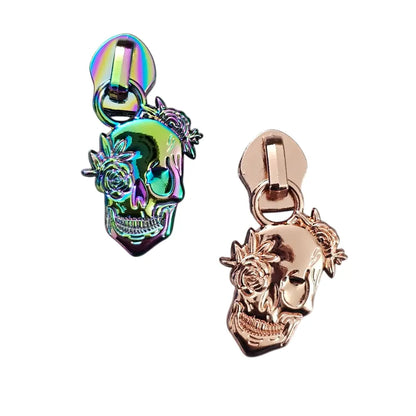 Zipper Skull Roses Roségold - Reißverschluss Schieber Gr.5