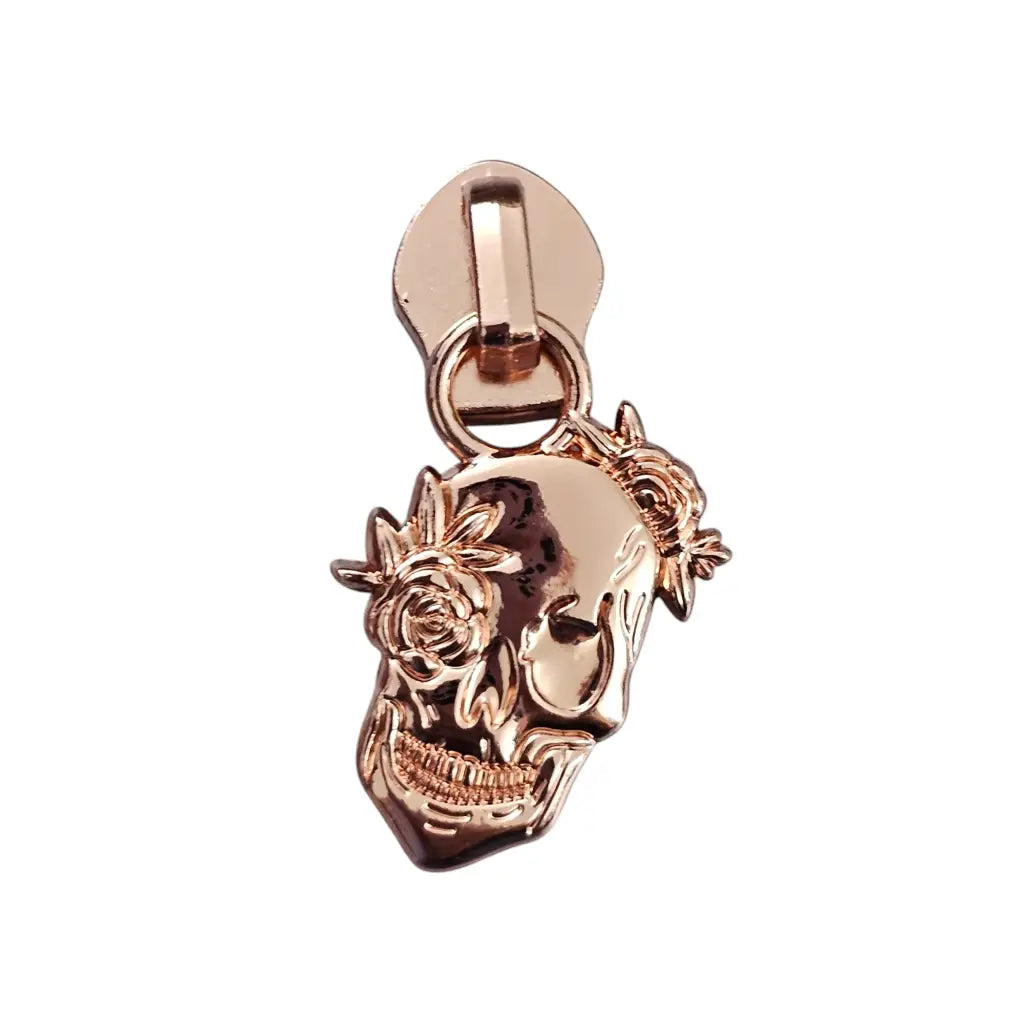 Zipper Skull Roses Roségold - Reißverschluss Schieber Gr.5