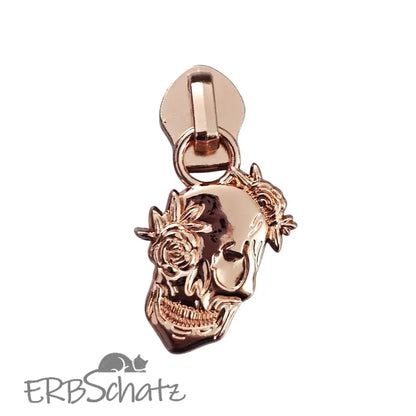 Zipper Skull Roses Roségold - Reißverschluss Schieber Gr.5