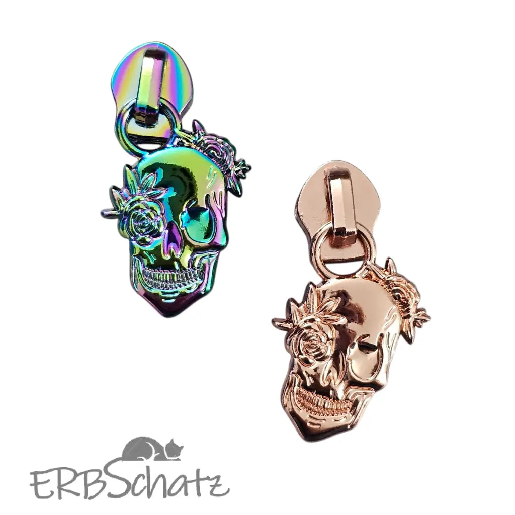 Zipper Skull Roses Roségold - Reißverschluss Schieber Gr.5